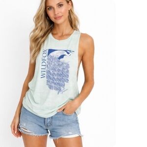 Wildfox RARE Mint Green Tank Top with Purple Peacock & Palomad Graphic